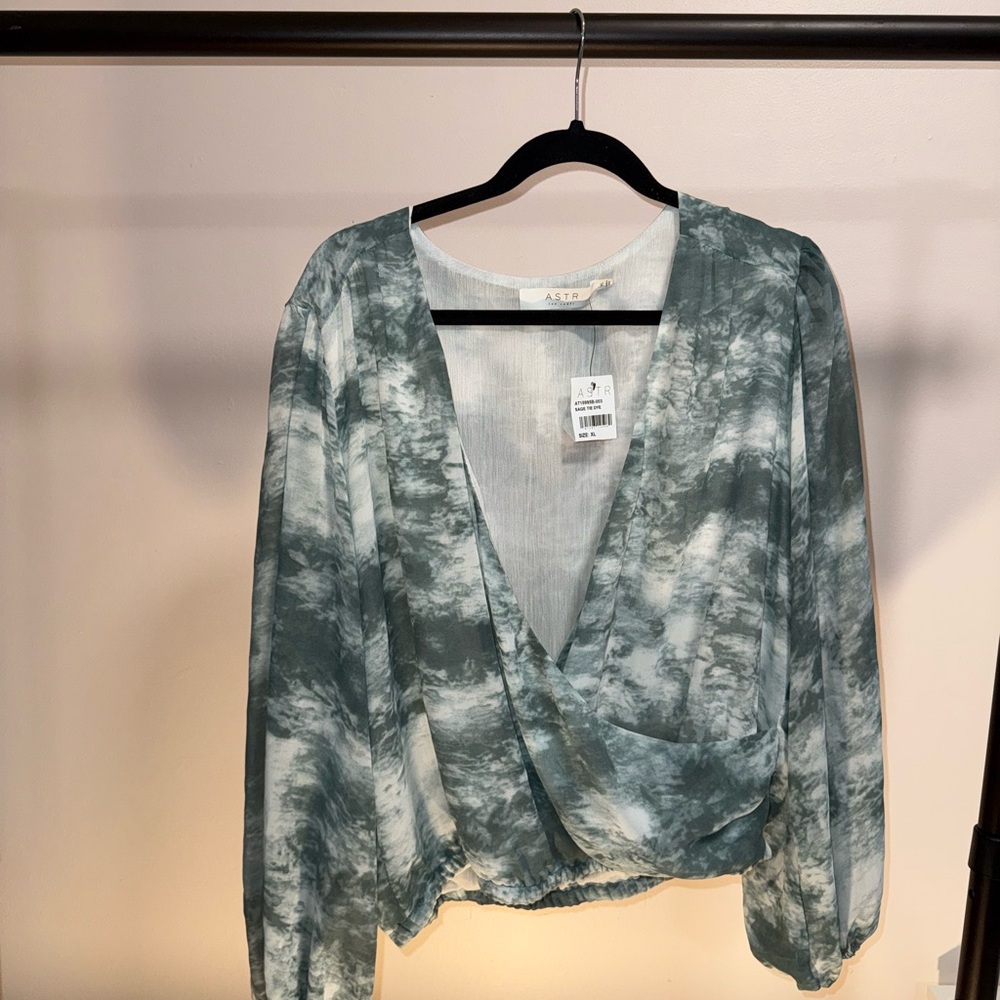 Astr Green Wrap Blouse Relaxed Fit